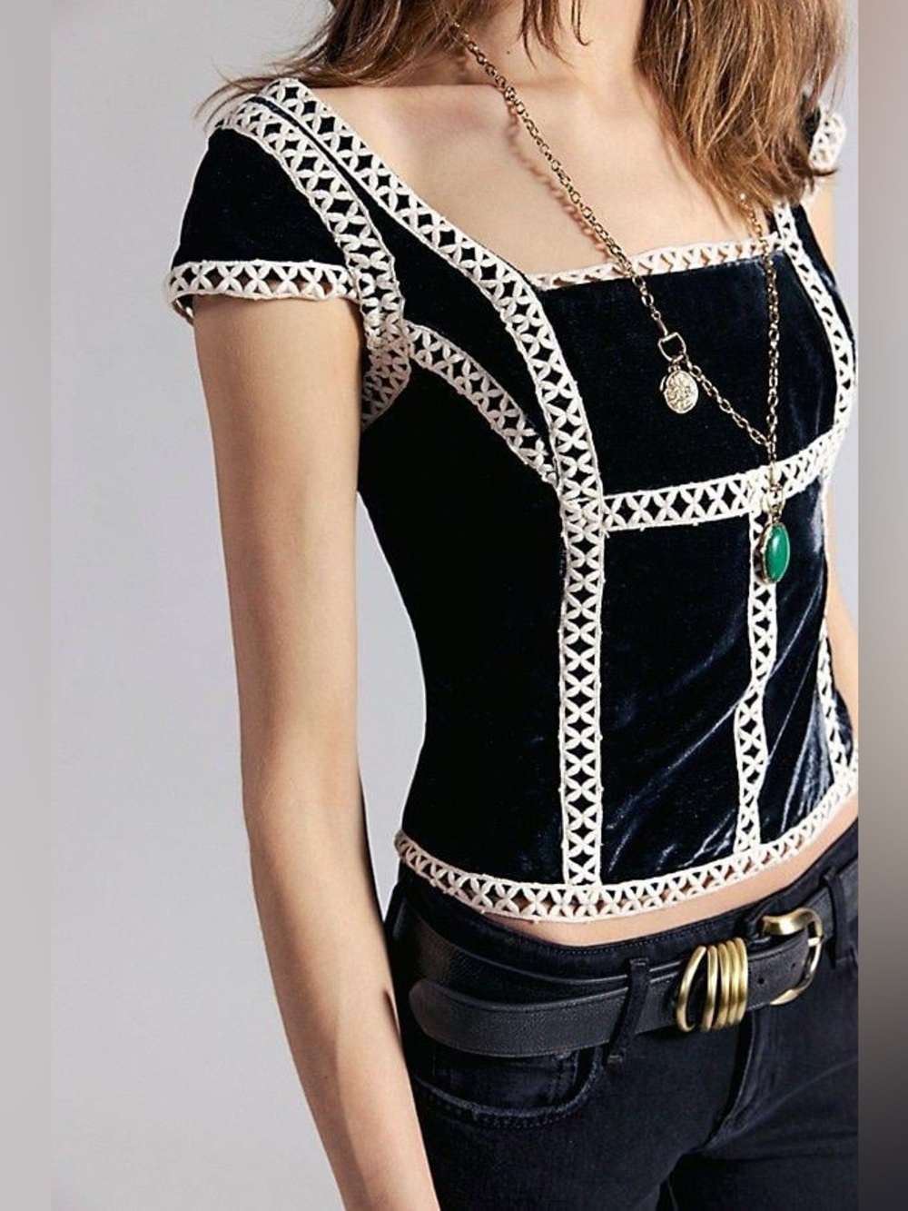 NWOT Free People Tyler Velvet Corset Top in Black - Picture 6 of 12
